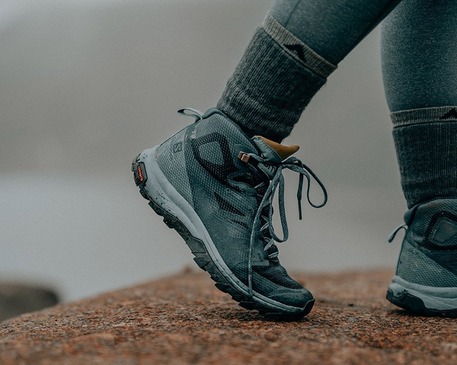 Grey hiking boots