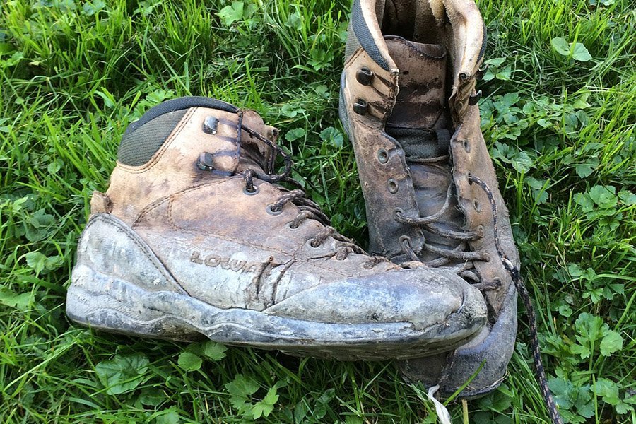 Worn out hiking boots