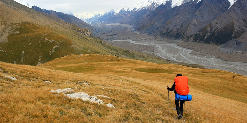 Man hiking alone in the mountains