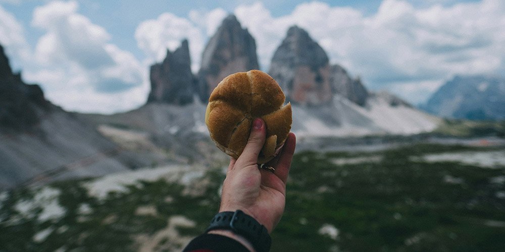 Eating food during a hike