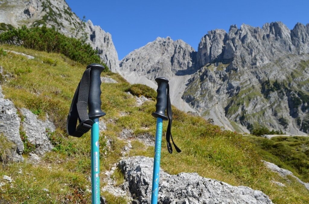 Trekking poles in the mountains