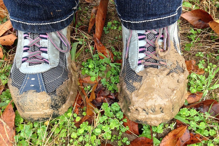 Muddy hiking boots