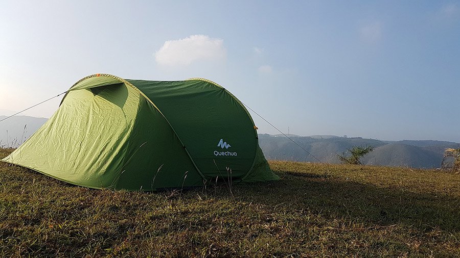 Tent in windy plain