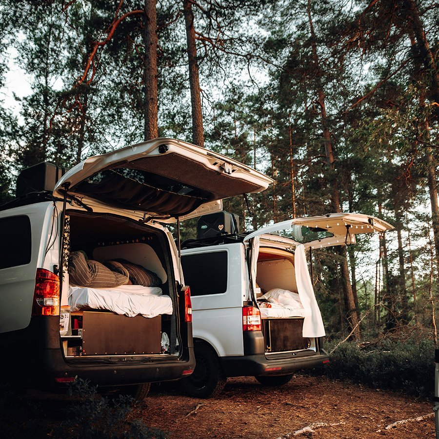 car camping under the trees