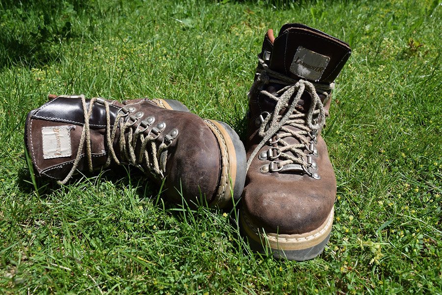 hiking boots in the sun