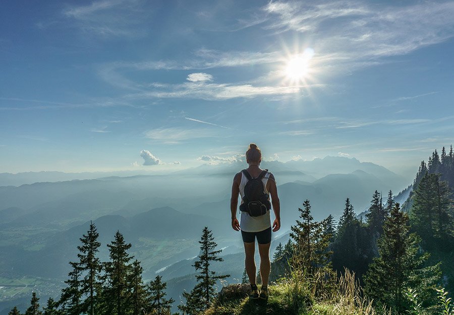 Hiker wearing light clothing