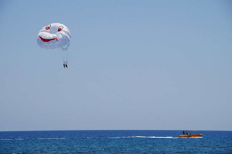 Parasailing and boat